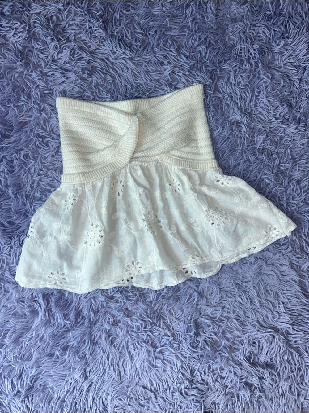 White Strapless Eyelet Peplum Top
